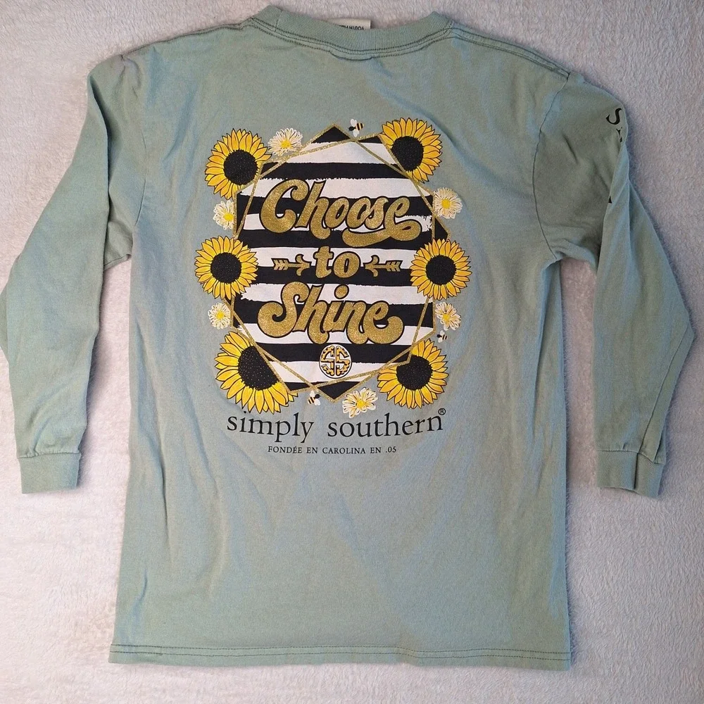 Simply Southern Kids Sage Green Long Sleeve Logo Graphic T-Shirt Cotton Tee‎